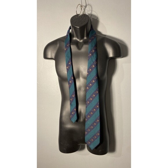 Brooks Brothers Mens Pure Silk Tie Horse Embroidered Striped Green Blue - Picture 2 of 6